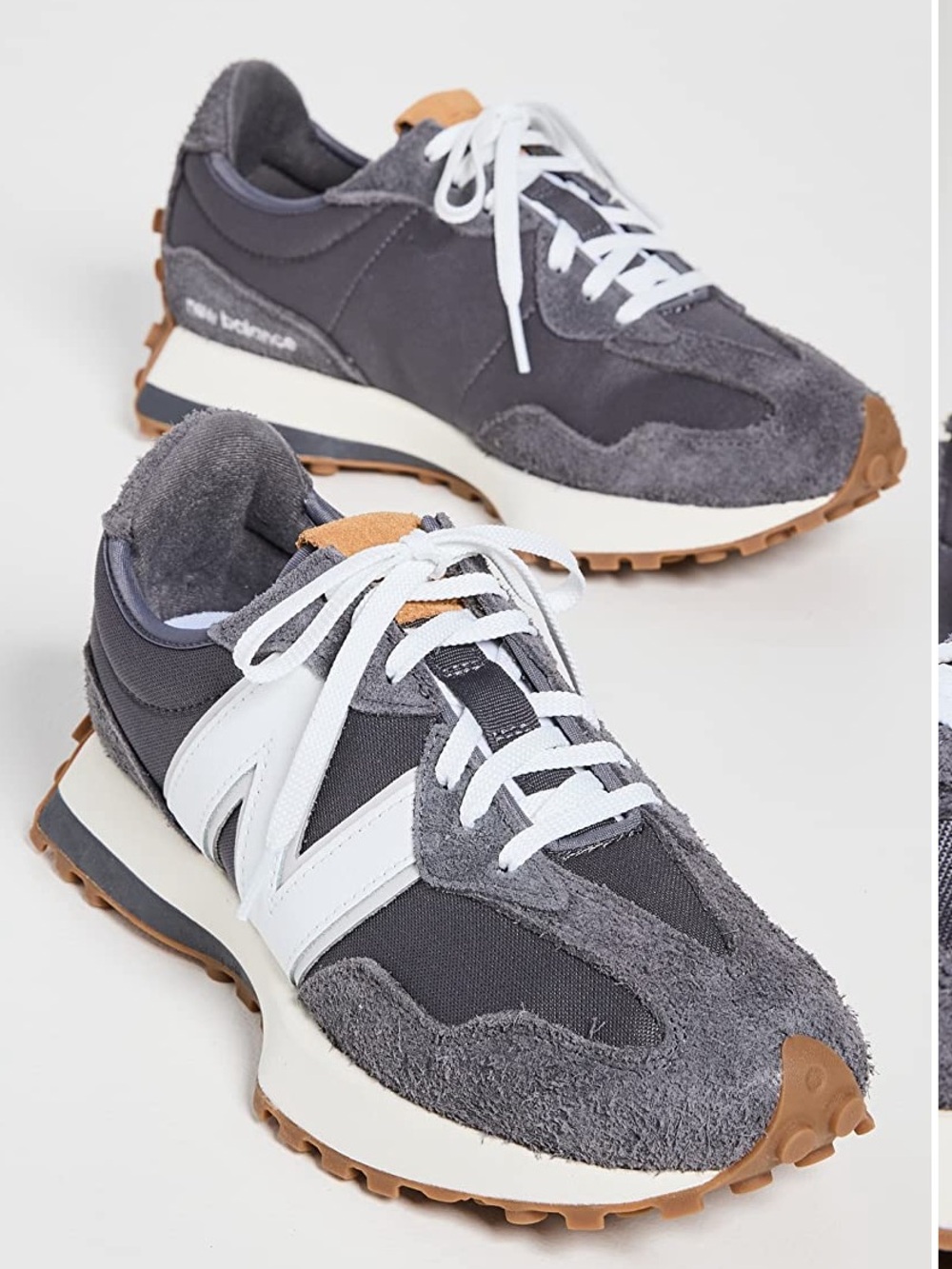 New Balance 327 Sneakers — Gray/White with Gum Sole